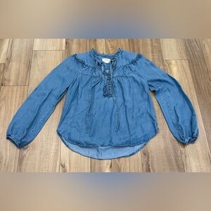 Anthropologie Maeve Chambray Ruffle Long Sleeve Blouse Size Small